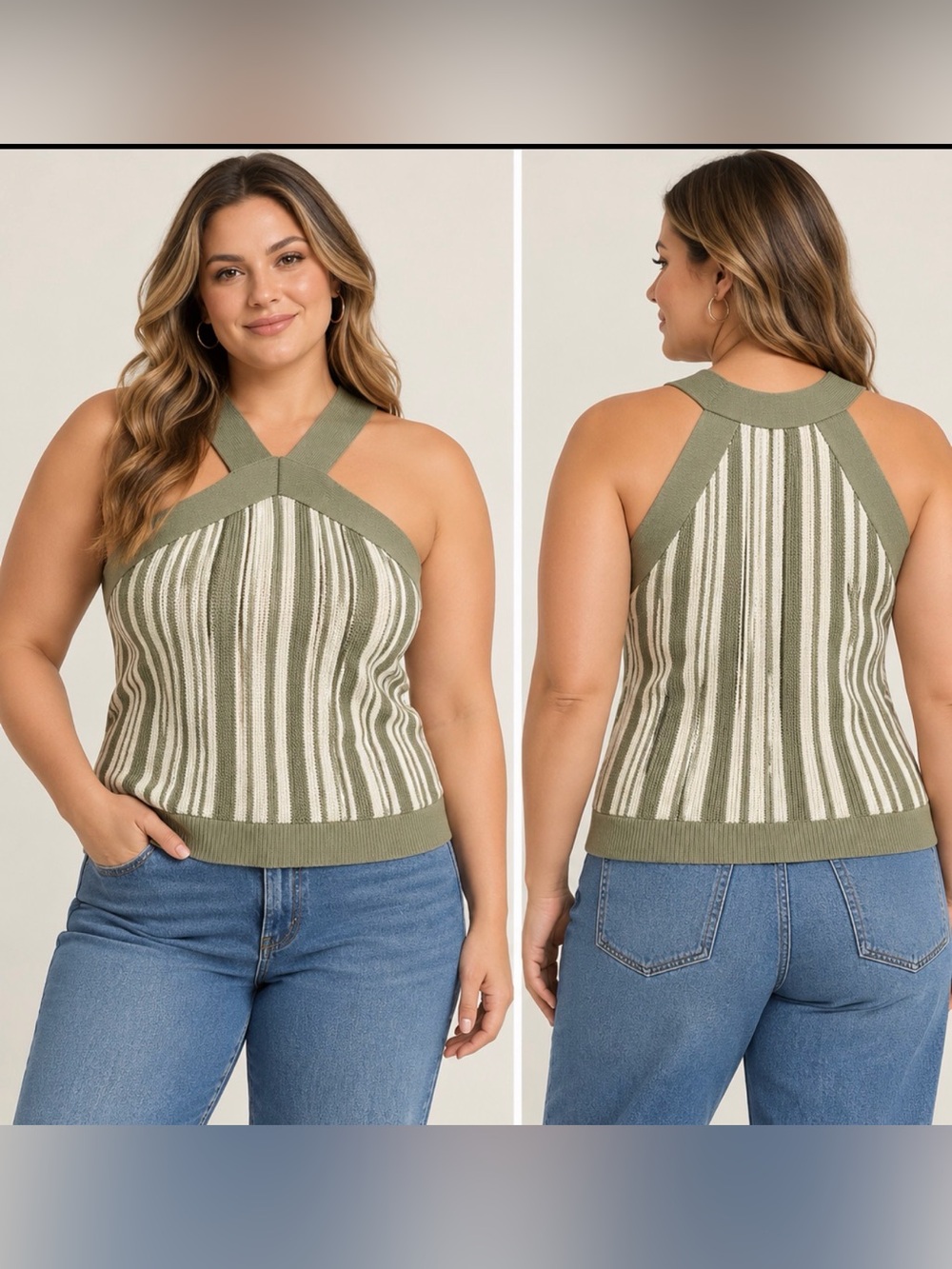 Indy Halter Sweater in Herb stripe XL